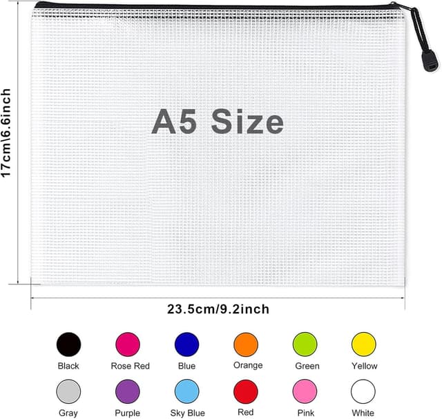 Detalle 2 de Newthinking A5 Zip Plastic Wallets (24 pack) – waterproof mesh zipper file folders for school, office & travel