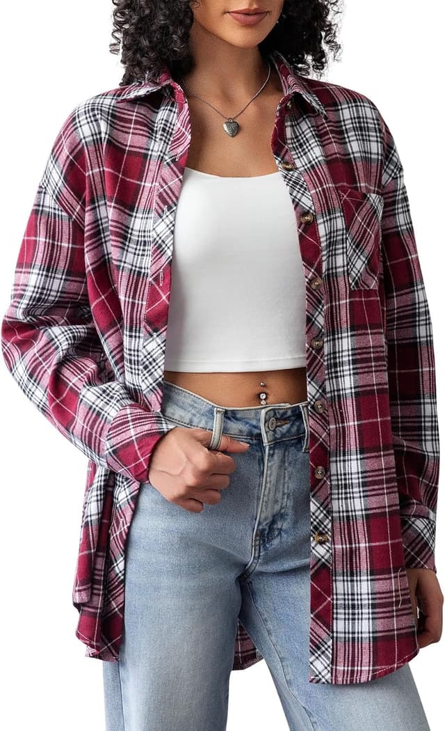 Thumbnail 6 de CHYRII Women’s Button-Down Flannel Plaid Shirt Shacket (Long Sleeve) — Buffalo Plaid Work & Casual Top