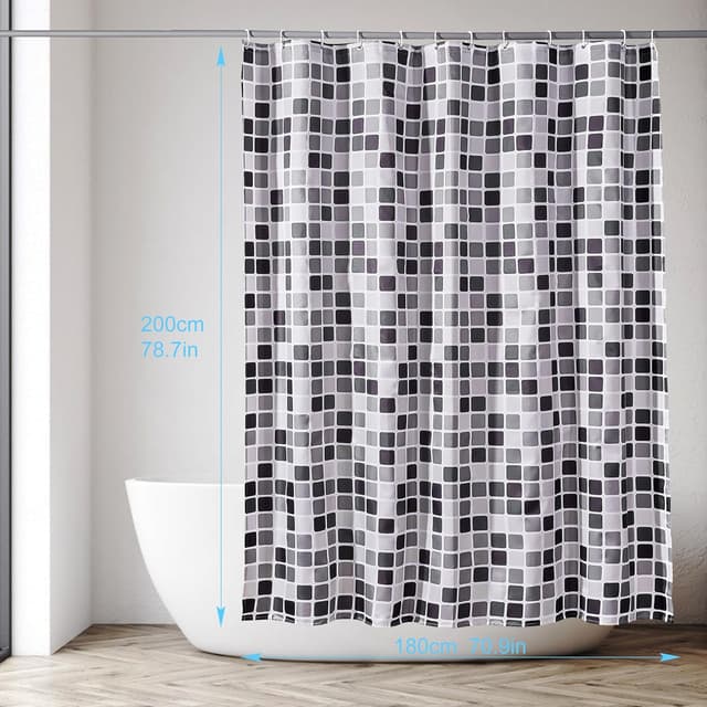 Detalle de Rideau de douche DUFU en polyester séchage rapide, semi-transparent 180 x 200 cm (avec 12 crochets)