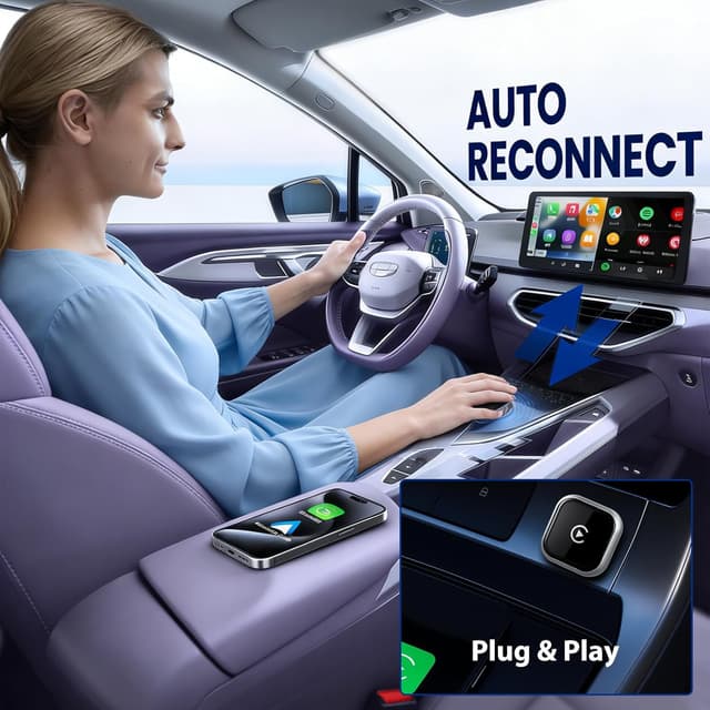 Detalle de Astraon Adattatore wireless 2 in 1 per auto CarPlay e Android (USB mini, argento) per connettività dal 2016