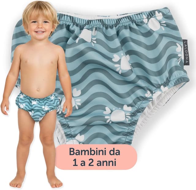 Detalle 2 de LaLoona Pannolino Piscina Riutilizzabile 18-24 mesi Verde con Granchio (certificato OEKO-TEX)