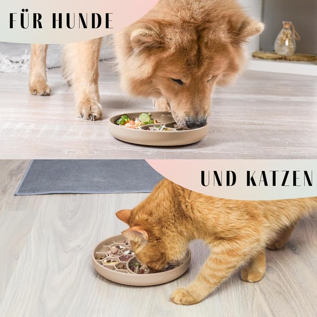 Thumbnail 6 de ne&no® Anti Schling Napf & Lickmatte für Hunde und Katzen (Slow Feeder, große Saugnapf-Basis) – Taupe