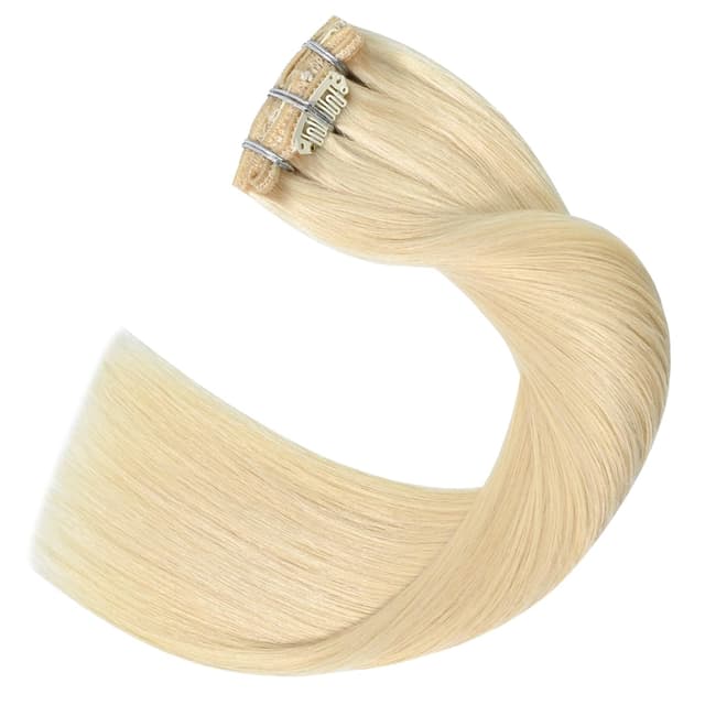 Detalle de UGOTRAYS Platinum Blonde Clip-In Hair Extensions (22 Inch, 7pcs, 115g) Real Human Hair Straight #60