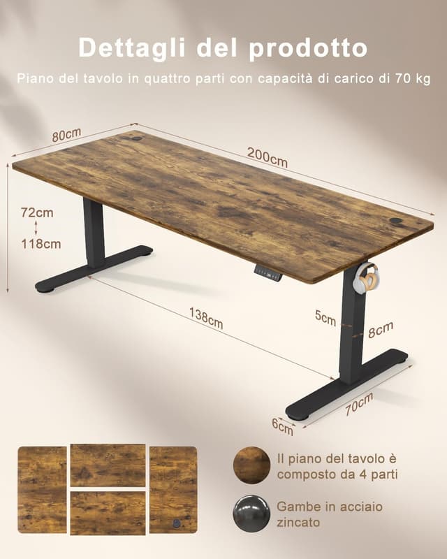 Detalle 2 de TRIUMPHKEY scrivania elettrica 200 x 80