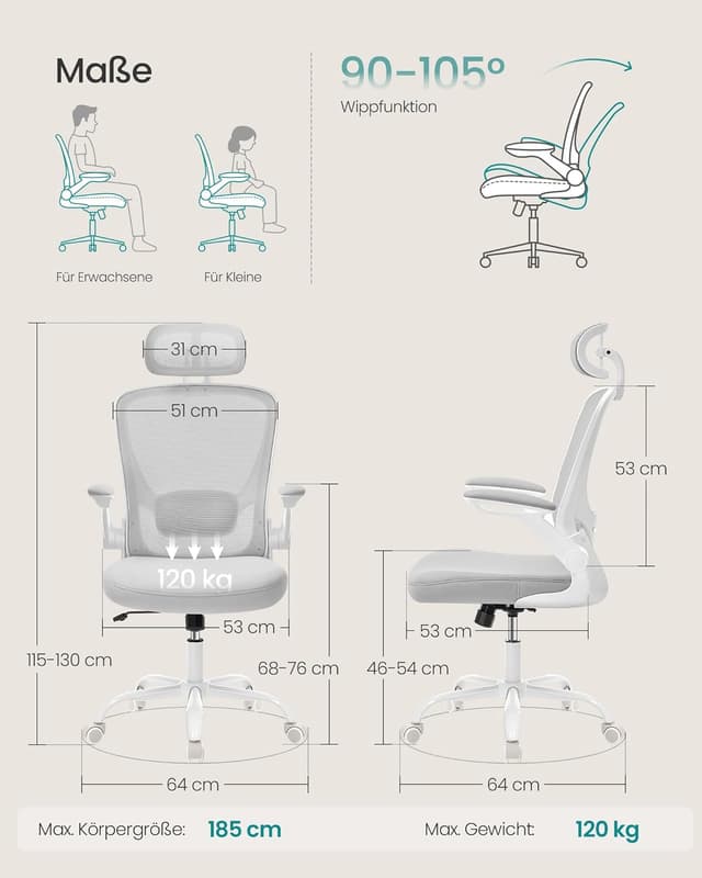 Detalle 2 de SONGMICS OBN047G01 ergonomischer Bürostuhl 53 cm