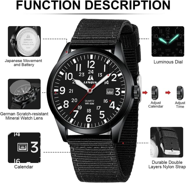 Detalle 2 de LN LENQIN 42 mm Militär Herren Uhr