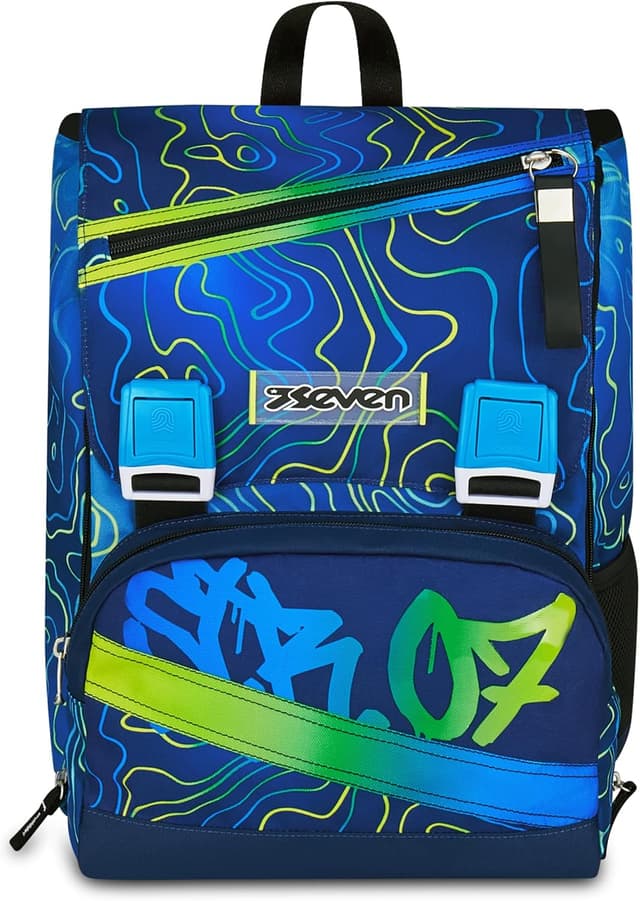 Detalle 2 de Seven Zaino doppio scomparto estensibile Blu, maxi capienza da scuola e viaggio