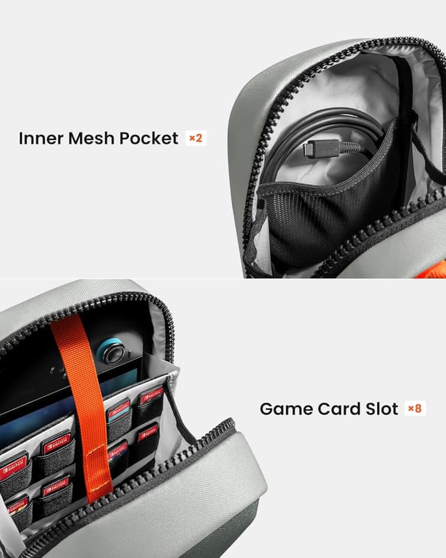 Detalle 2 de tomtoc Sling Crossbody Bag for Nintendo Switch 2 (2025) – Protective Travel Pouch with 8 Game Card Slots, Grey