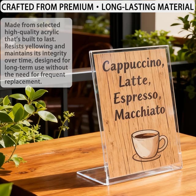 Detalle de Toowood A4 Acrylic Sign Holder (2-Pack) L-Shaped Clear Slant Display Stand