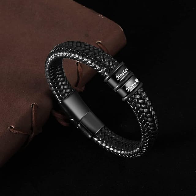 Detalle de Vatertagsgeschenk für Papa: Gkmamrg Lederarmband „Bester Papa“ mit Gravur, Edelstahl & Magnetverschluss