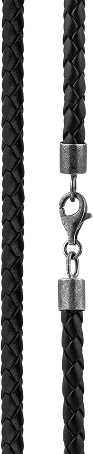 Thumbnail 1 de Kuzzoi Herren-Lederhalskette mit Kreuz-Anhänger aus massivem 925 Sterling Silber (schwarz oxidiert) – geflochtenes Rindsleder