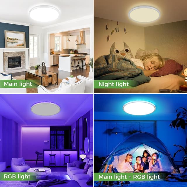 Thumbnail 6 de Zemty 36W LED-Deckenleuchte dimmbar (39 cm, 3.600 lm) mit RGB-Farbwechsel und Fernbedienung, IP54