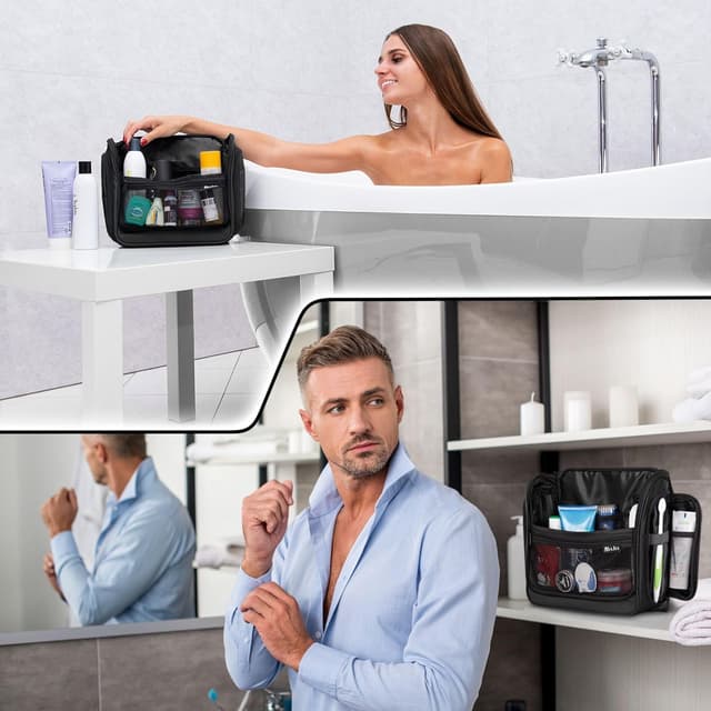 Detalle de Men & Women Travel Toiletry Bag with 19 Compartments (10.6”x10.6”x3.2”) Waterproof Lining and Metal Swivel Hook