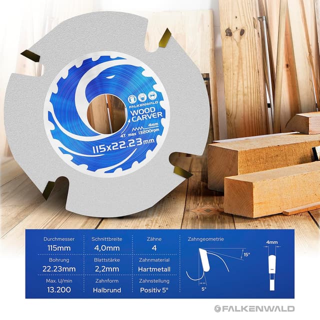 Detalle de FALKENWALD Sägeblatt Holz 115 mm (Kreissägeblatt 115 x 22,23 mm) für Holz