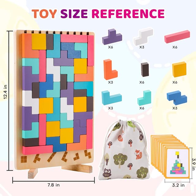 Detalle 2 de Holzpuzzle Tetris – Montessori Lernspielzeug aus Naturholz (3D Stapel-/Steckpuzzle) für Kinder ab 3