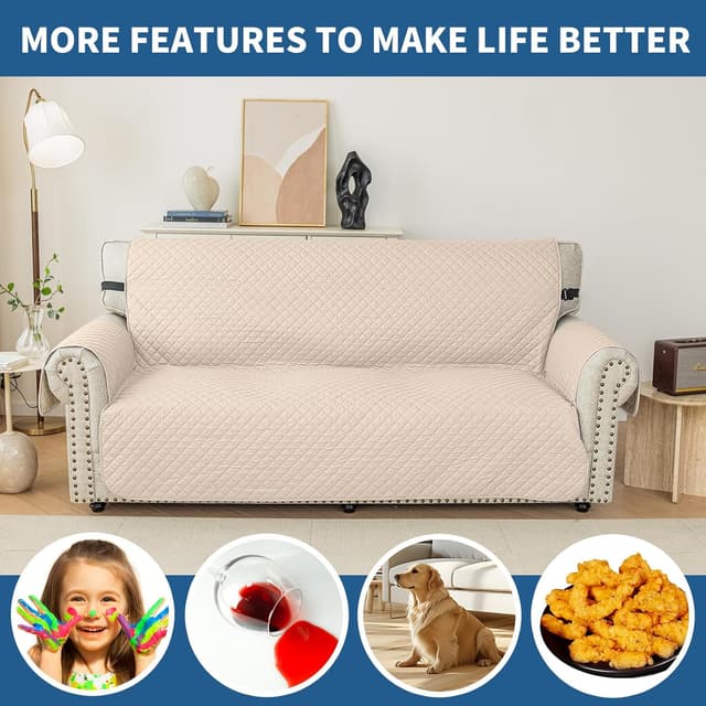 Thumbnail 6 de YSTELLAA Housse imperméable de canapé 3 places beige avec accoudoirs