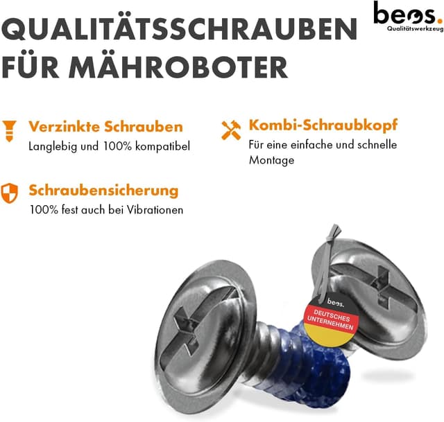 Detalle de BEOS beos 30x Premium Titan Ersatzmesser inkl. Schrauben mit Sicherung – Ersatzklingen für Robotermäher (0,9 mm)