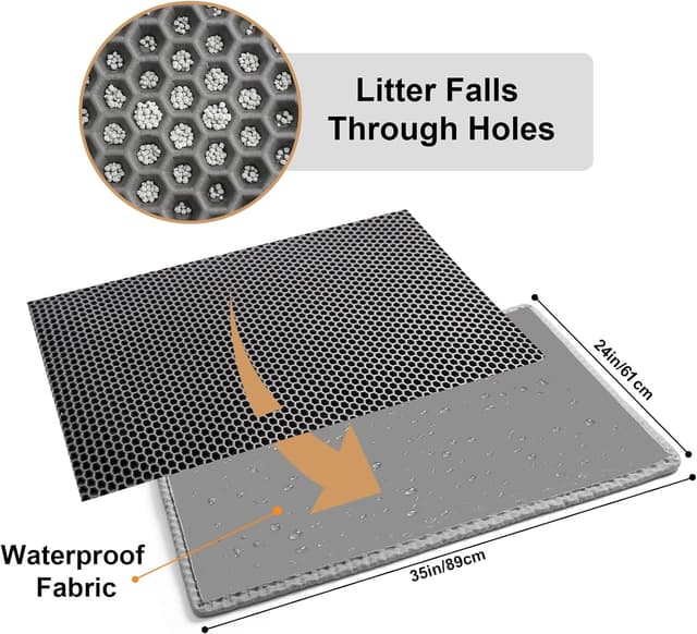 Detalle de Pieviev extra large double-layer honeycomb cat litter tray mat (89 x 61cm) in grey EVA