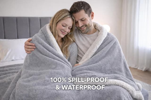 Thumbnail 6 de Bedding Aid fleckenfreie, wasserdichte Wendedecke mit Sherpa-Fleece für das Doppelbett (Velvet Grau/Wolkenweiß)