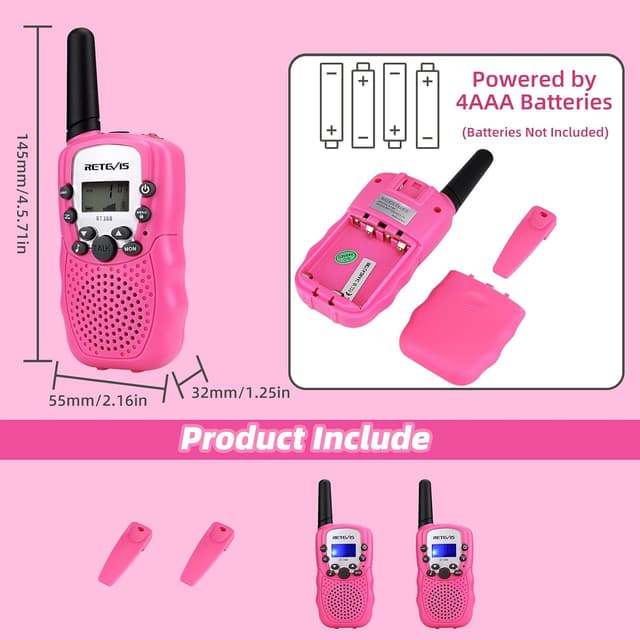 Thumbnail 6 de Retevis RT388 walkie talkie per bambini 8CH con torcia LCD e VOX (rosa) – 4-12 anni