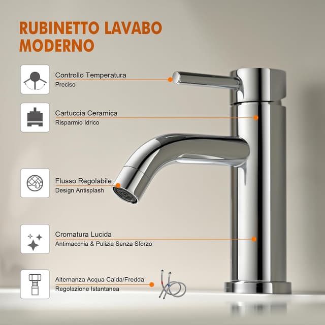 Detalle de Ibergrif M11003 Star miscelatore monocomando per bagno in cromo/argento