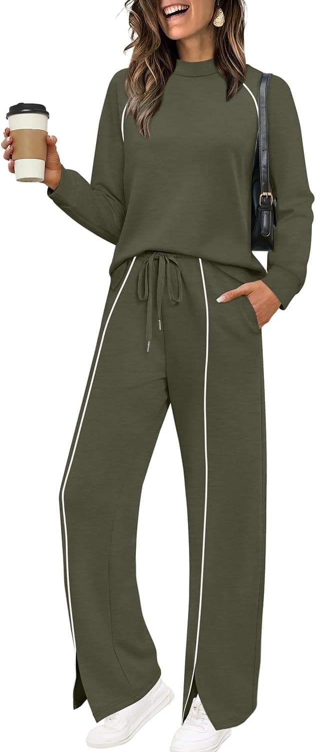 Detalle de WIHOLL Women’s 2-Piece Lounge Set with Wide-Leg Pants for Fall