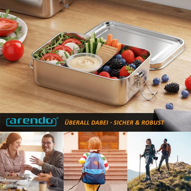 Thumbnail 6 de Arendo Lunchbox aus Edelstahl 1.400 ml mit Fächern und Silikondichtung – auslaufsicher