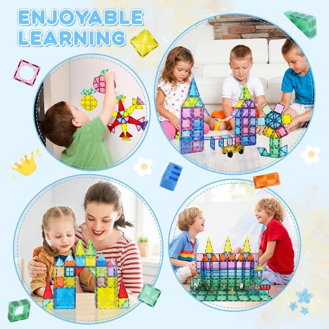Detalle 2 de Paaxido Magnetic Tiles 100-Piece 4D Diamond Magnetic Blocks Set (STEM Preschool Building Toys)