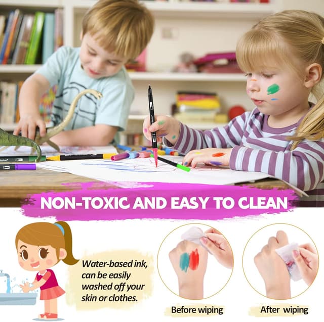 Detalle de FORETOY Dual Brush Pen Set (24 Farben) – mit Fineliner-Spitze 0,4 mm und Pinselspitze 1–2 mm