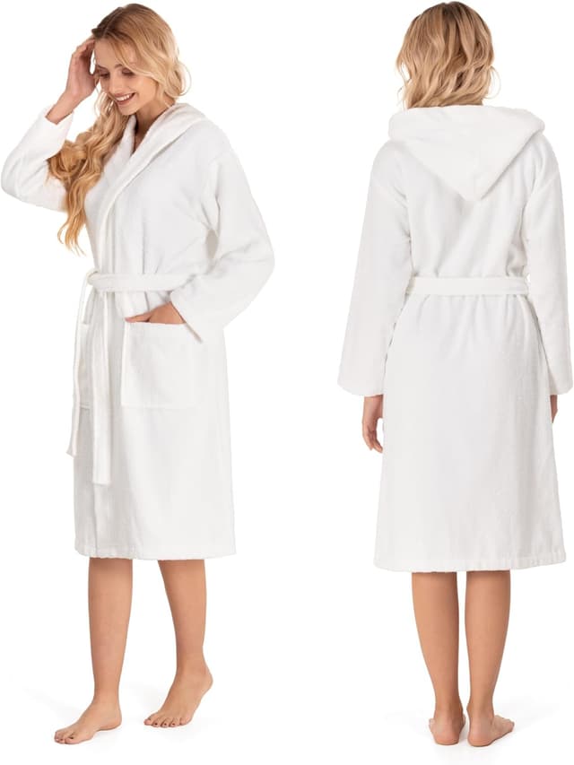 Detalle de Twinzen Damen-Bademantel mit Kapuze aus 100% Baumwolle (OEKO‑TEX®), XS–XL