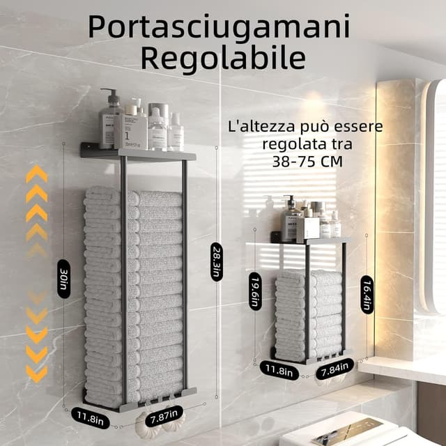 Thumbnail 1 de Porta Asciugamani Adesivo Altezza Regolabile 38-75 cm