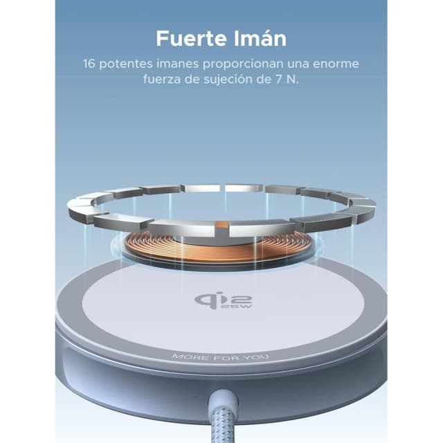 Detalle de Ugreen MagFlow 25W cargador inalámbrico coche