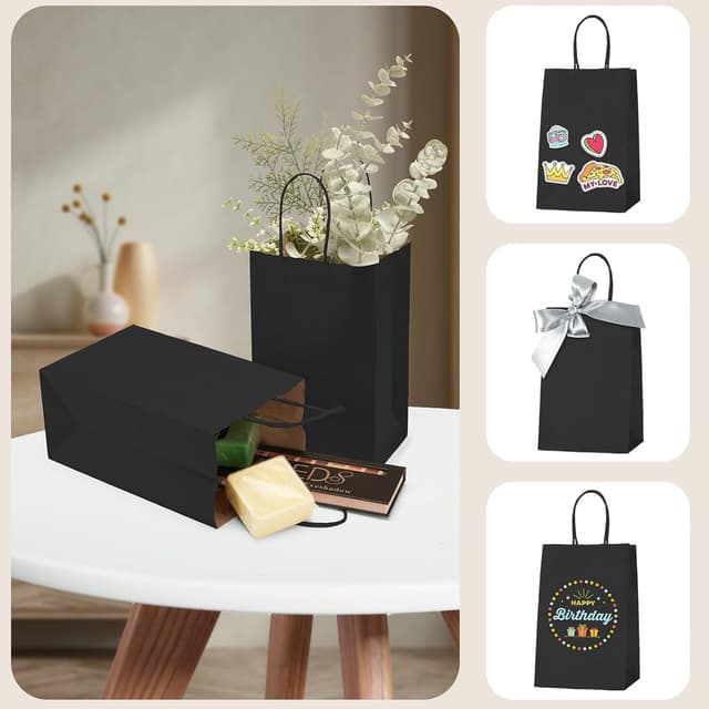 Detalle de Switory 20er Pack Papiertüten als Geschenktüten schwarz mit Henkel (Kraftpapier) – 13,3 x 9,5 x 20,3 cm