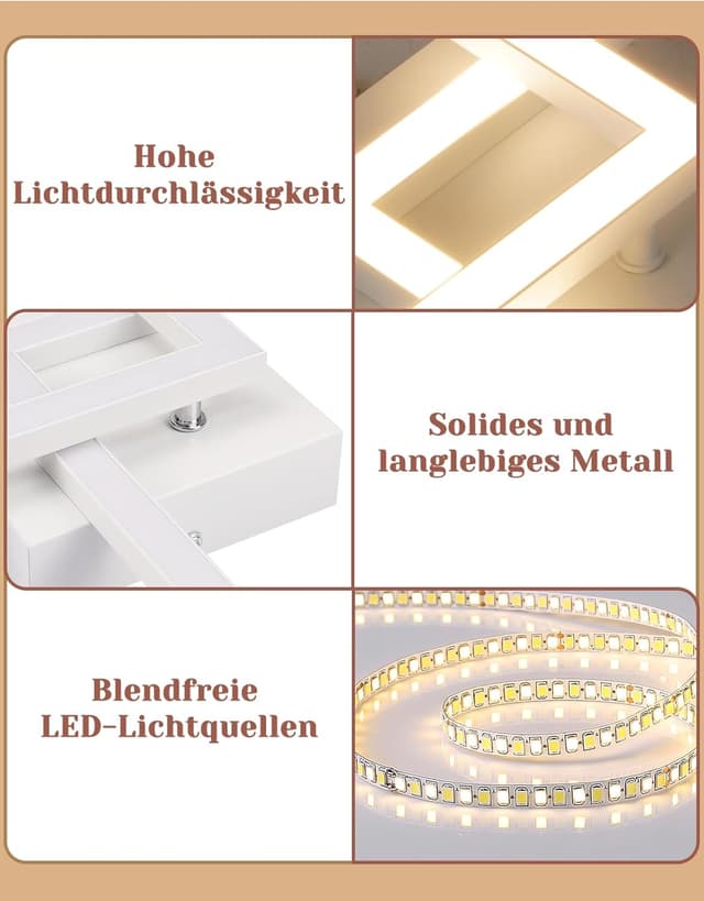 Detalle de Homefire LED-Deckenleuchte für Küche & Flur, 24 W, warmweiß (3000 K), eckig, 47 x 29,5 x 6 cm