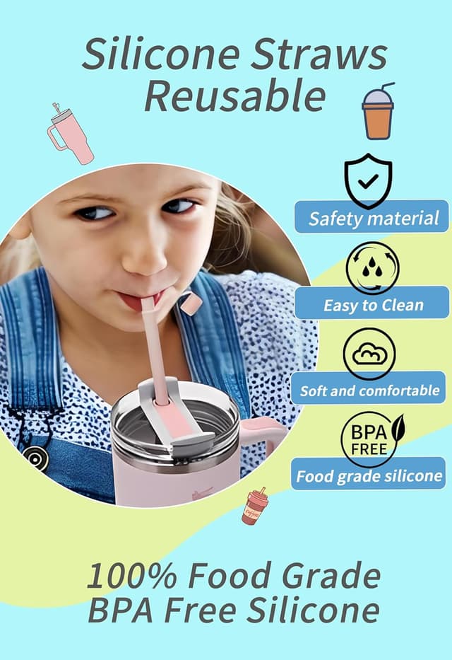 Detalle de Reusable Replacement 12-inch Silicone Straws with Cover (6-Pack) for Stanley Tumbler Cups 40 oz & 30 oz