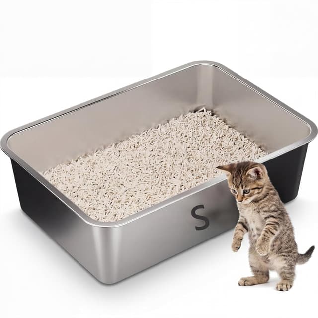 Detalle de Suhaco Stainless Steel Cat Litter Tray 45 x 35 x 10 cm 🐱