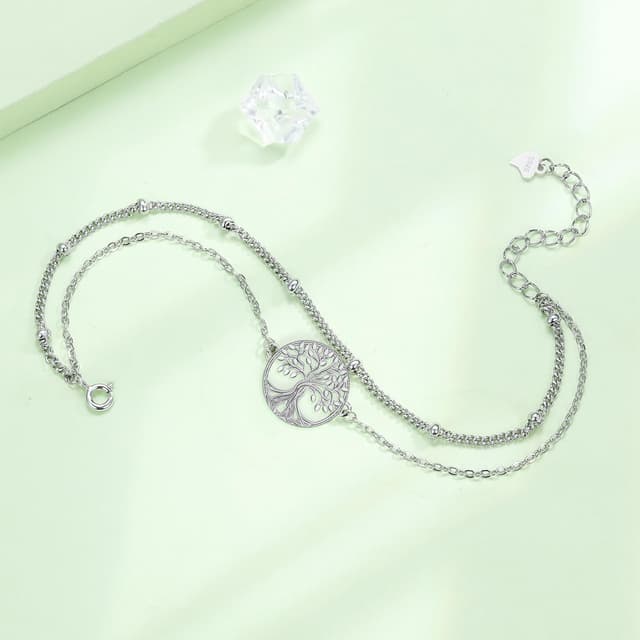 Thumbnail 6 de Hifeeled Damen Armband aus 925 Sterling Silber mit Doppelkette und Lebensbaum-Anhänger, verstellbar (16+4 cm)