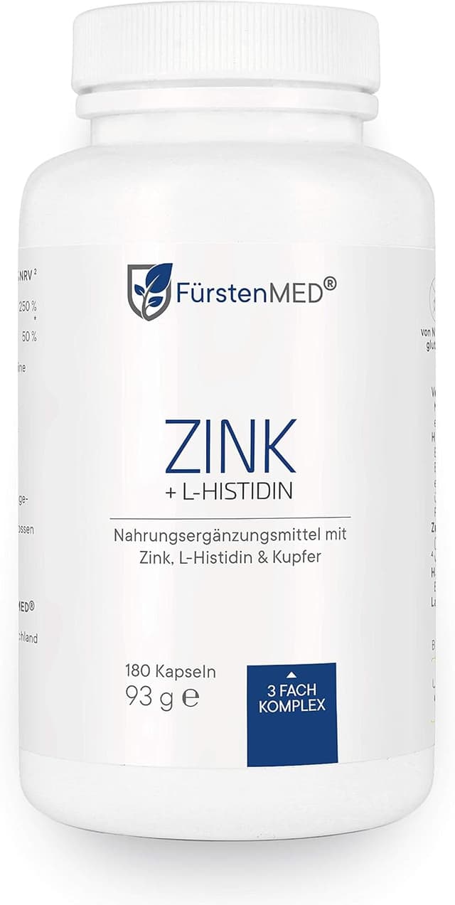 Detalle de FürstenMED® 180 Zink Kapseln hochdosiert (25 mg) aus Zinkbisglycinat mit L-Histidin und Kupfer
