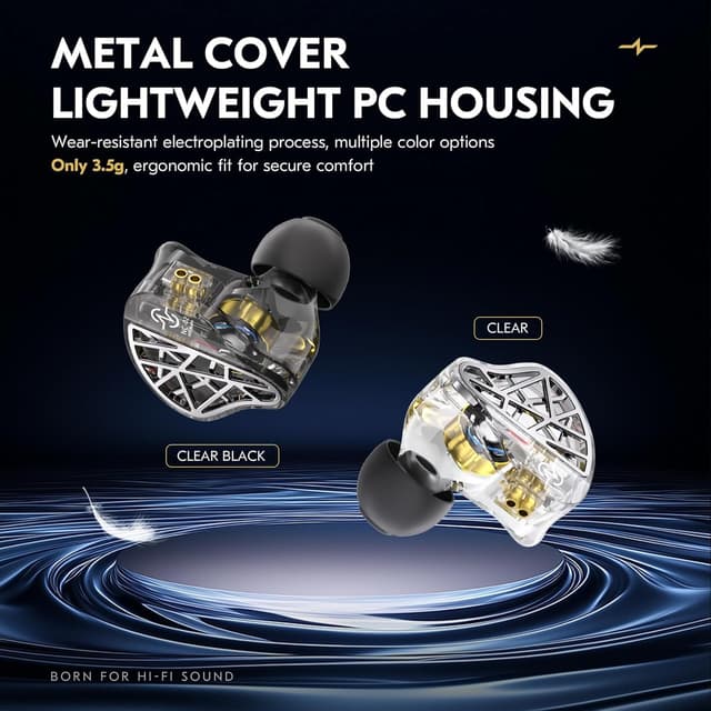 Detalle 2 de Yinyoo CCZ NC02 10mm in-ear monitors with detachable 2-pin cable (wired gaming & music IEMs)