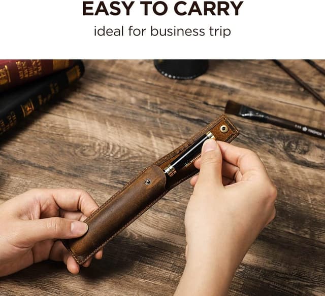 Detalle 2 de CONTACTS Handmade Genuine Leather Pen Case – Vintage pen pouch holder