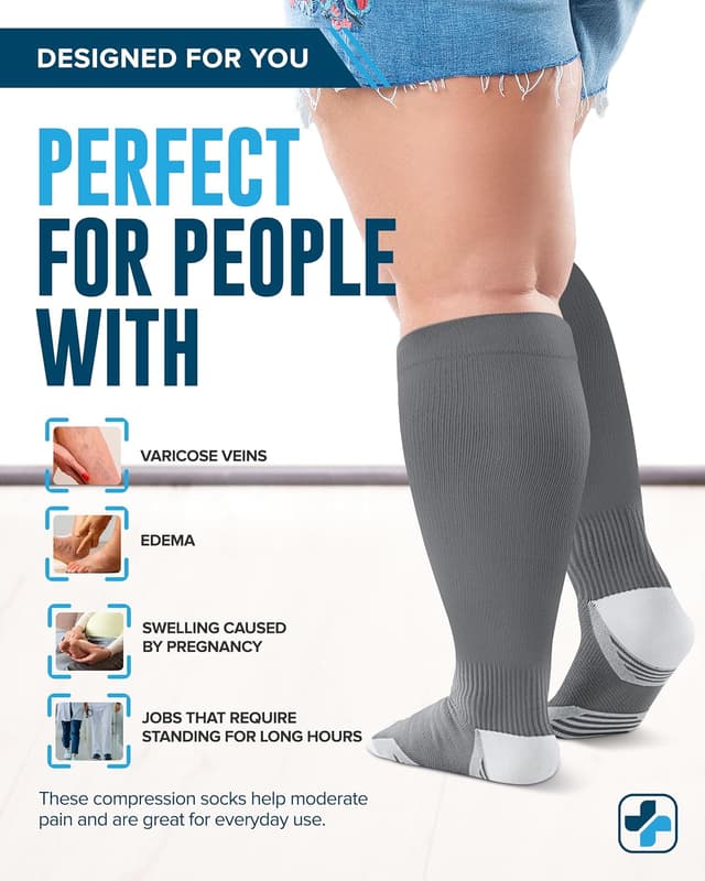 Detalle 2 de Doctor’s Select 3 Pairs Plus Size Compression Socks (Wide Calf) 20–30 mmHg, up to 6XL
