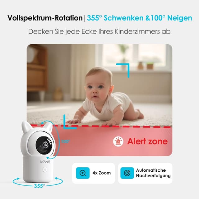 Detalle 2 de ieGeek Babyphone 1080P mit 5-Zoll-Display und PTZ