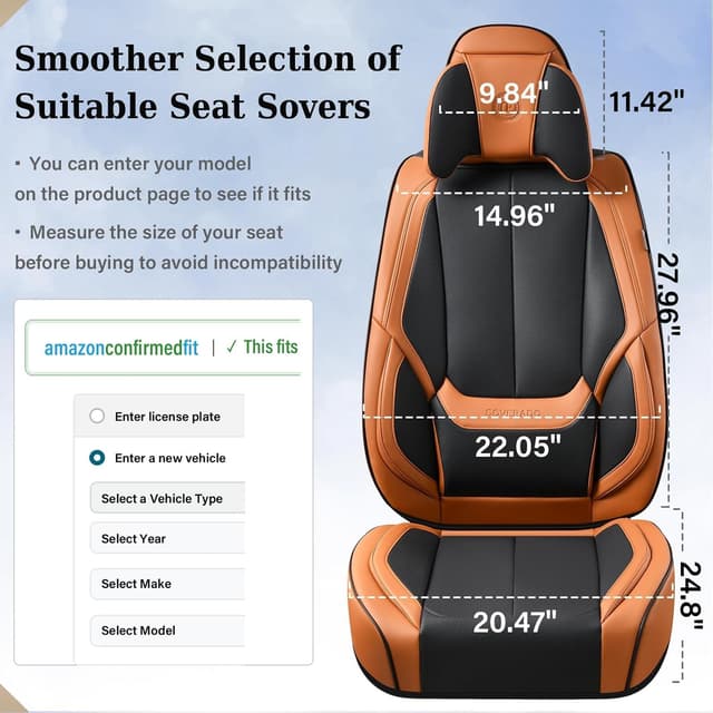 Detalle 2 de Coverado Universal Seat Covers Full Set (5 Seats) in Waterproof Nappa Leather—Black & Brown