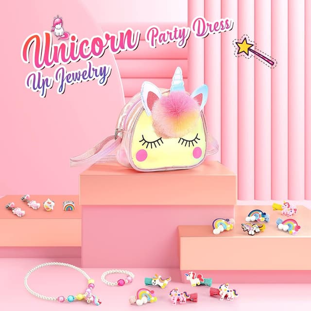 Detalle 2 de Qukir unicorn kids jewellery set with crossbody unicorn bag (ages 2–12)