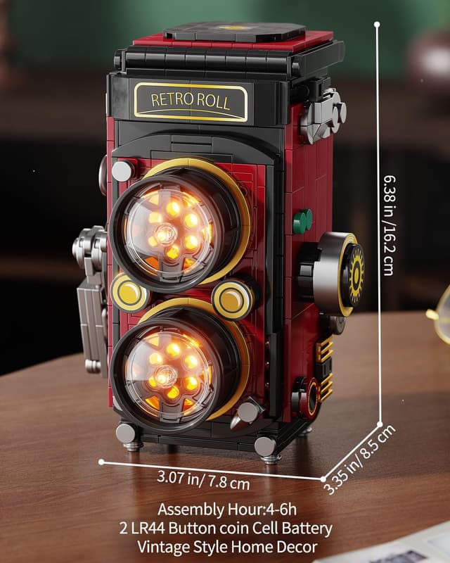 Thumbnail 6 de TYCOLE set di costruzioni per fotocamera retrò vintage con luci LED e design reflex a doppia lente (719 pezzi)