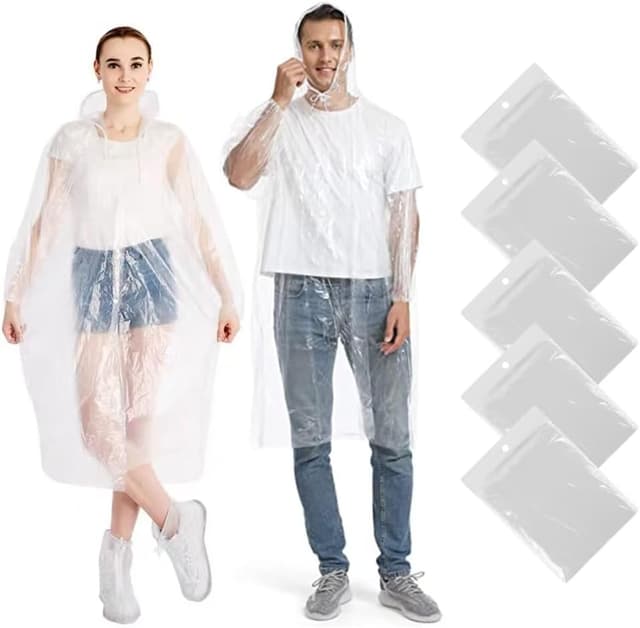 Detalle de Chyaya 3/5/6 Pack Disposable Rain Ponchos (Waterproof, Hood & Elastic Cuffs) – Transparent Adult Ponchos