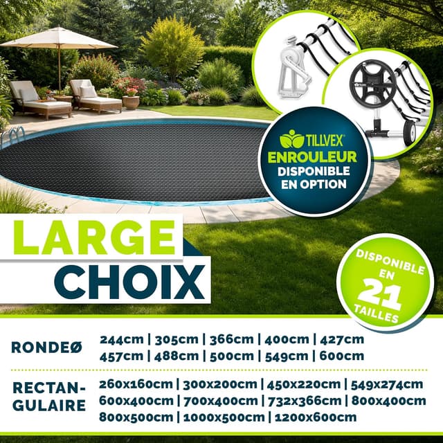 Detalle 2 de Bâche à bulles pour piscine tillvex, protection solaire 120 µm (noir) — version ronde 244 cm