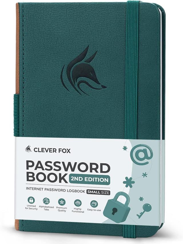 Detalle de Clever Fox Password Book 2nd Edition Small (8.9x14.2cm) with Laminated Alphabetical Tabs – Dark Teal