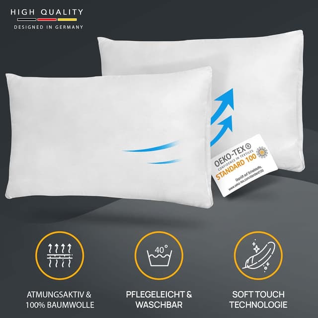 Detalle 2 de LILENO HOME Federkissen 40x80 cm (1. Set) – Federkernkopf- und Schlafkissen mit 600 g Füllung