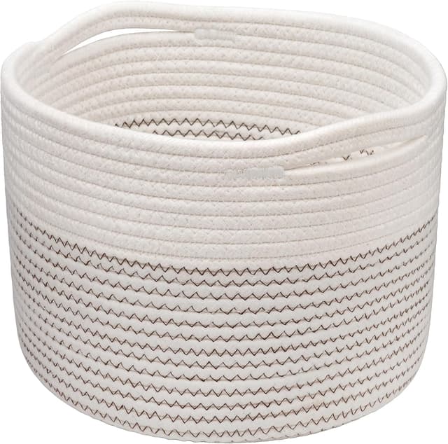Detalle de TIMEYARD Aufbewahrungskorb aus Baumwolle, geflochten – kleiner Regalkorb für Kinderzimmer & Büro (D24 x H18 cm)
